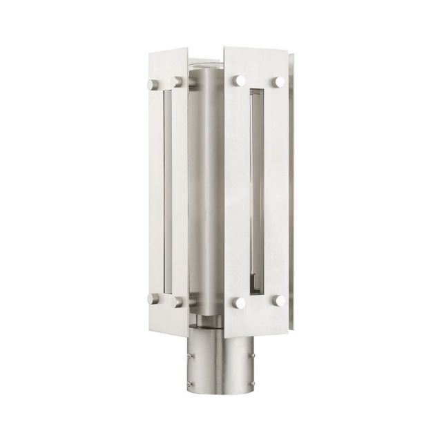 Livex 21774-91 Utrecht 1 Light 16 Inch Tall Outdoor Post Top Lantern in Brushed Nickel Accents with Clear Glass