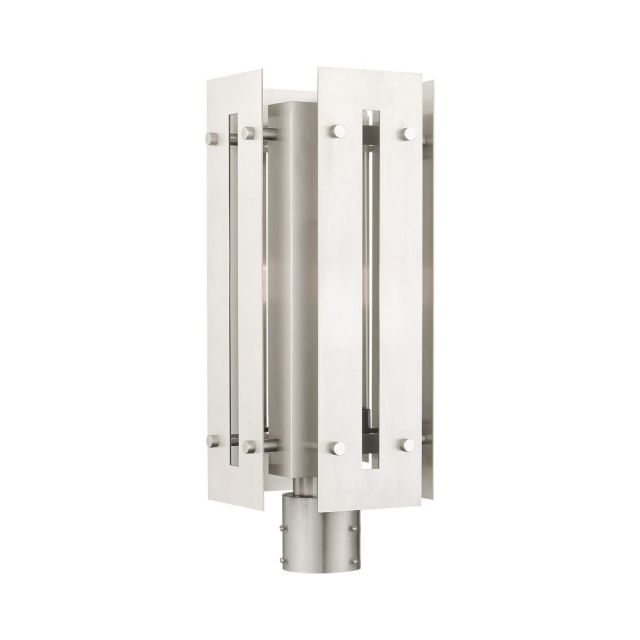 Livex 21776-91 Utrecht 1 Light 20 Inch Tall Outdoor Post Top Lantern in Brushed Nickel Accents with Clear Glass