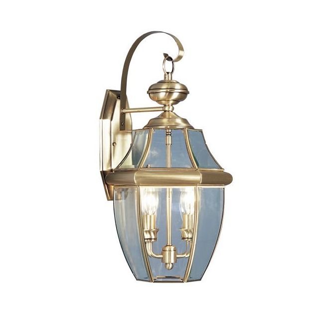 Livex 2251-01 Monterey 2 Light 20 Inch Tall Outdoor Wall Lantern In Antique Brass With Clear Beveled Glass
