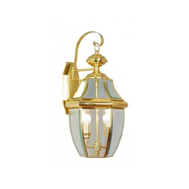 Livex 2251-02 Monterey 2 Light 20 Inch Tall Outdoor Wall Lantern With Clear Beveled Glass In Polished Brass