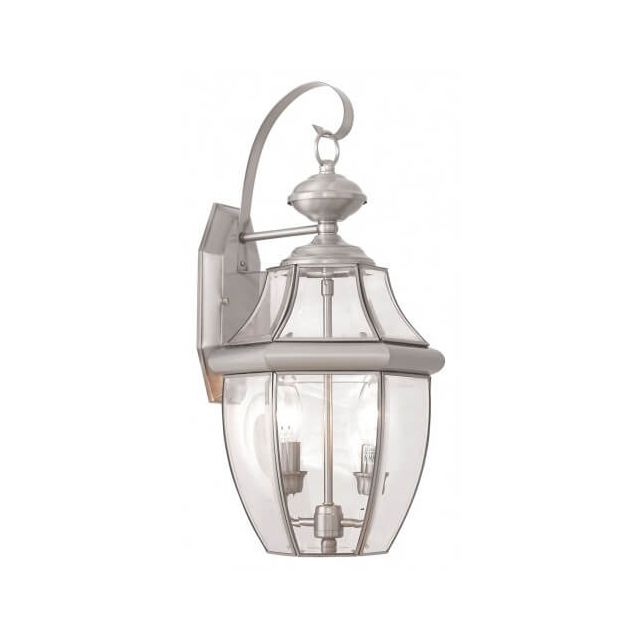 Livex 2251-91 Monterey 2 Light 20 Inch Tall Outdoor Wall Lantern In Brushed Nickel with Clear Beveled Glass