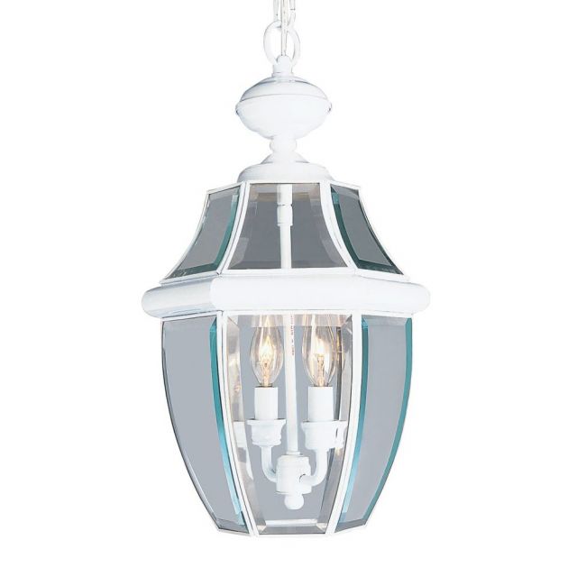 Livex 2255-03 Monterey 2 Light 11 Inch Outdoor Hanging Lantern In White with Clear Beveled Glass
