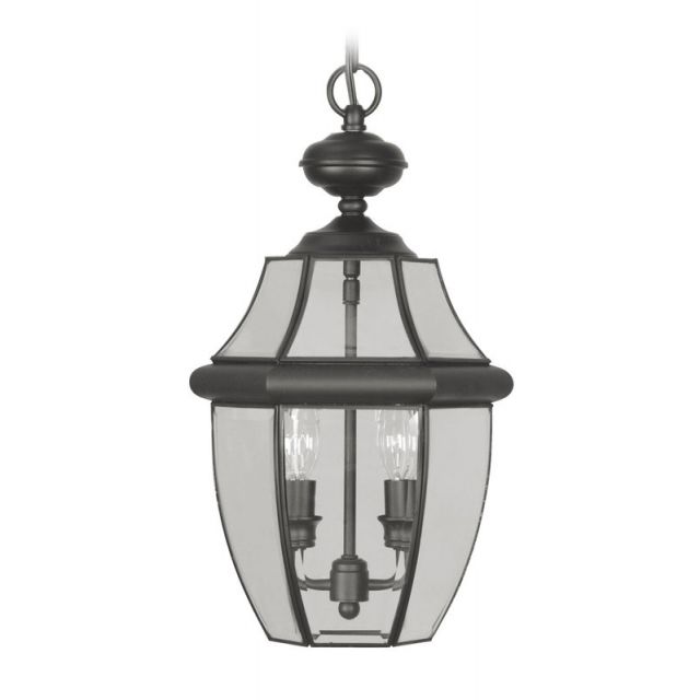 Livex 2255-04 Monterey 2 Light 11 Inch Outdoor Hanging Lantern In Black With Clear Beveled Glass