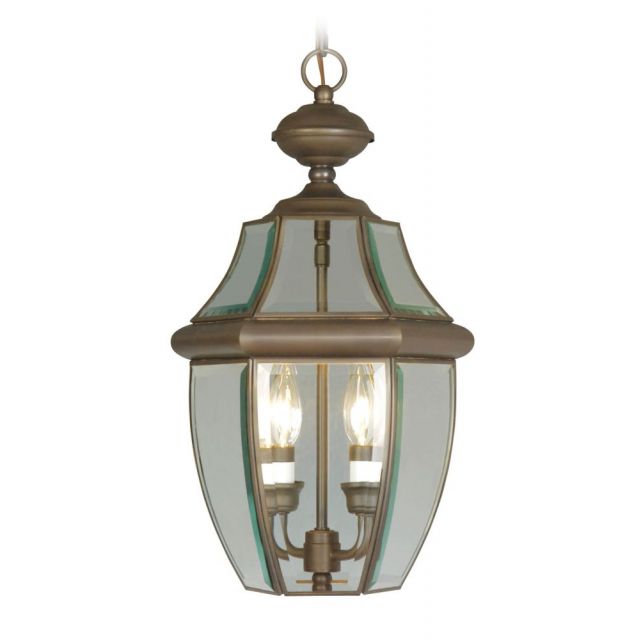 Livex 2255-07 Monterey 2 Light 11 Inch Outdoor Hanging Lantern In Bronze with Clear Beveled Glass