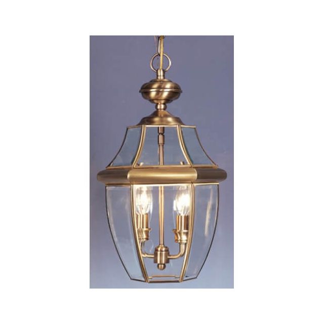 Livex 2255-01 Monterey 2 Light 11 Inch Outdoor Hanging Lantern In Antique Brass With Clear Beveled Glass