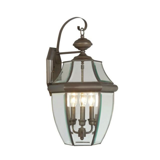 Livex 2351-07 Monterey 3 Light 23 Inch Tall Outdoor Wall Lantern In Bronze With Clear Beveled Glass