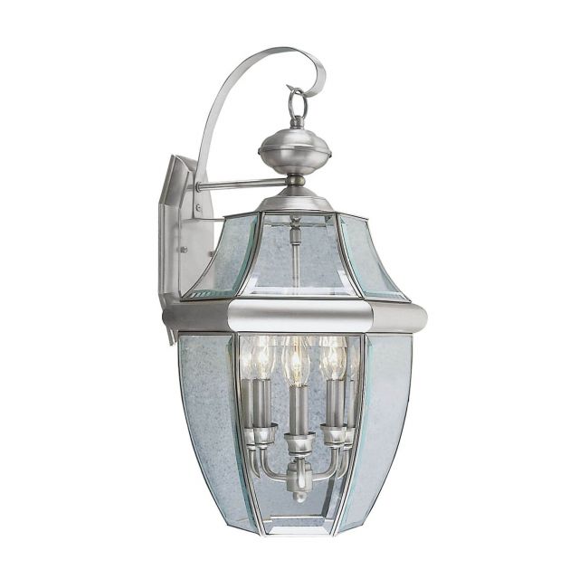 Livex 2351-91 Monterey 3 Light 23 Inch Tall Outdoor Wall Lantern In Brushed Nickel with Clear Beveled Glass