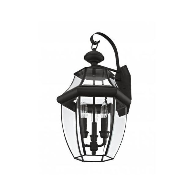 Livex 2351-04 Monterey 3 Light 23 Inch Tall Outdoor Wall Lantern In Black With Clear Beveled Glass