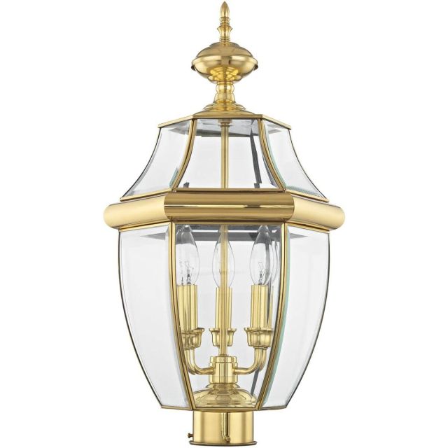 Livex 2354-02 Monterey 3 Light 24 Inch Tall Outdoor Post Lantern In Polished Brass with Clear Beveled Glass