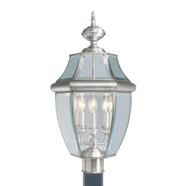 Livex 2354-91 Monterey 3 Light 24 Inch Tall Outdoor Post Lantern In Brushed Nickel with Clear Beveled Glass