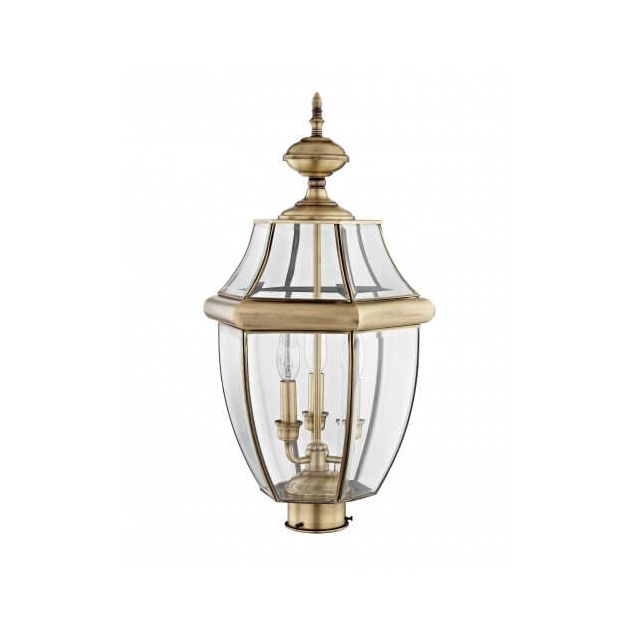 Livex 2354-01 Monterey 3 Light 24 Inch Tall Outdoor Post Lantern In Antique Brass with Clear Beveled Glass