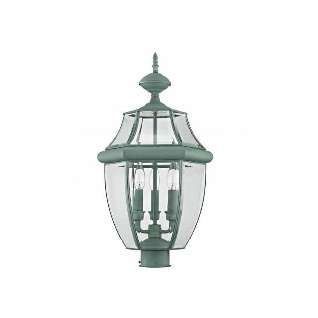 Livex 2354-06 Monterey 3 Light 24 Inch Tall Outdoor Post Lantern In Verdigris with Clear Beveled Glass