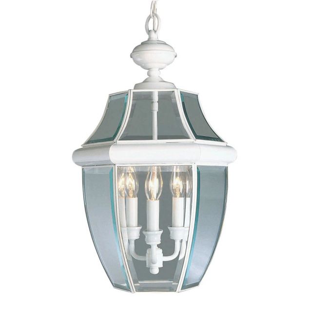 Livex 2355-03 Monterey 3 Light 13 Inch Outdoor Hanging Lantern In White with Clear Beveled Glass