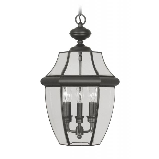 Livex 2355-04 Monterey 3 Light 13 Inch Outdoor Hanging Lantern In Black with Clear Beveled Glass