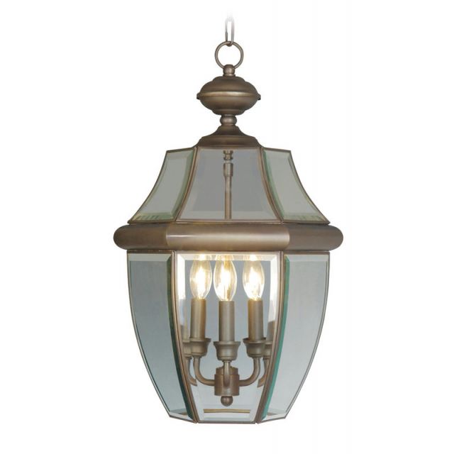 Livex 2355-07 Monterey 3 Light 13 Inch Outdoor Hanging Lantern In Bronze with Clear Beveled Glass
