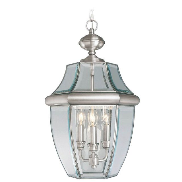 Livex 2355-91 Monterey 3 Light 13 Inch Outdoor Hanging Lantern In Brushed Nickel with Clear Beveled Glass