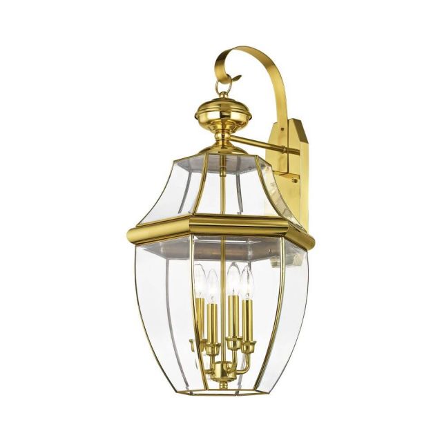 Livex 2356-02 Monterey 4 Light 30 Inch Tall Outdoor Wall Lantern In Polished Brass with Clear Beveled Glass
