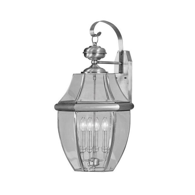 Livex 2356-91 Monterey 4 Light 30 Inch Tall Outdoor Wall Lantern In Brushed Nickel With Clear Beveled Glass