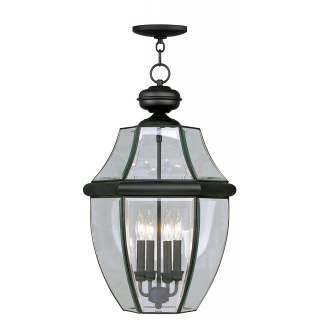 Livex 2357-04 Monterey 4 Light 16 Inch Outdoor Pendant Lantern In Black with Clear Beveled Glass
