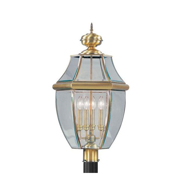Livex 2358-01 Monterey 4 Light 29 Inch Tall Outdoor Post Lantern In Antique Brass with Clear Beveled Glass