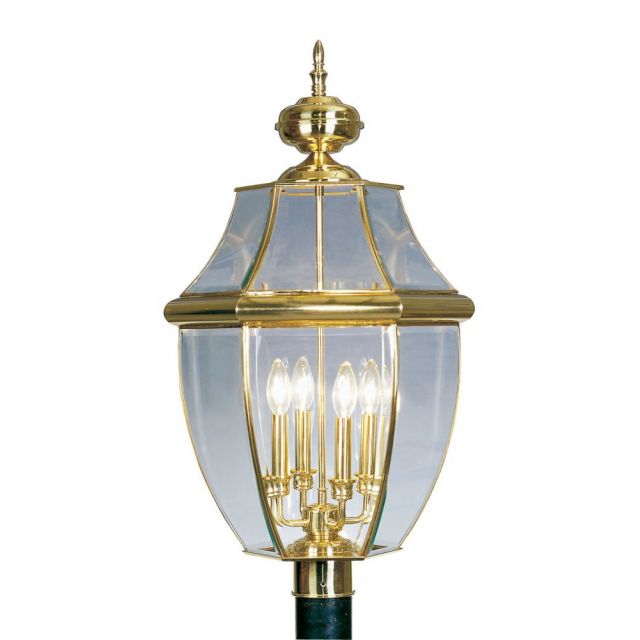 Livex 2358-02 Monterey 4 Light 29 Inch Tall Outdoor Post Lantern In Polished Brass with Clear Beveled Glass