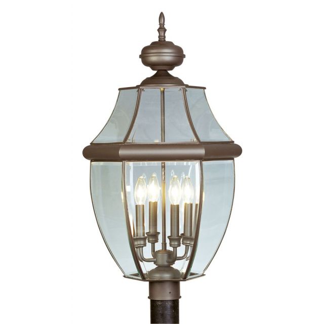 Livex 2358-07 Monterey 4 Light 29 Inch Tall Outdoor Post Lantern In Bronze with Clear Beveled Glass