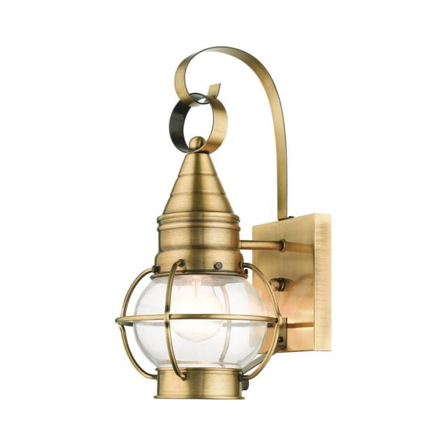 Livex 26900-01 Newburyport 1 Light 14 Inch Tall Outdoor Wall Lantern in Antique Brass with Hand Blown Clear Glass