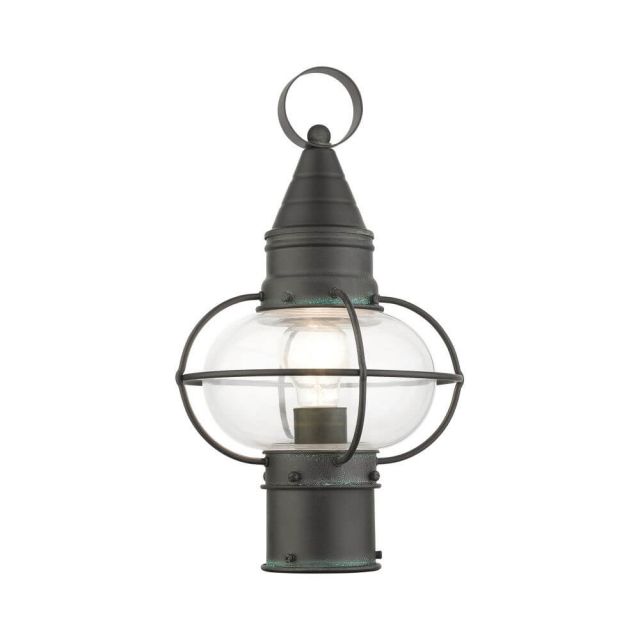 Livex 26902-61 Newburyport 1 Light 15 Inch Tall Outdoor Post Top Lantern in Charcoal with Hand Blown Clear Glass