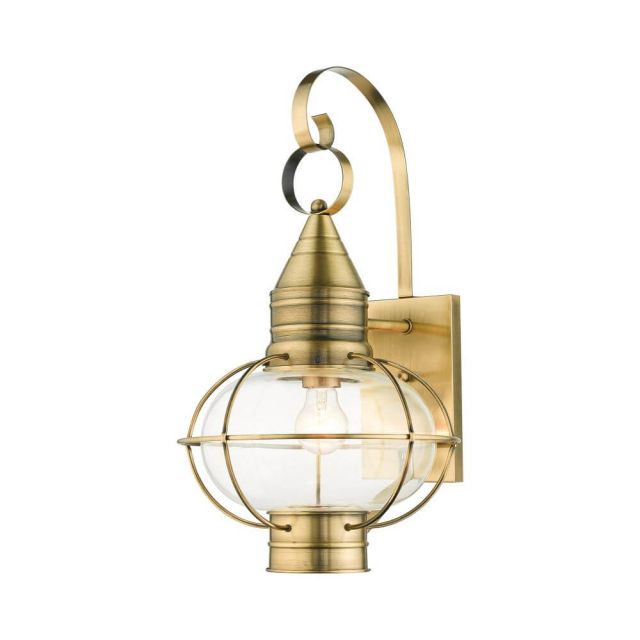 Livex 26904-01 Newburyport 1 Light 21 Inch Tall Outdoor Wall Lantern in Antique Brass with Hand Blown Clear Glass