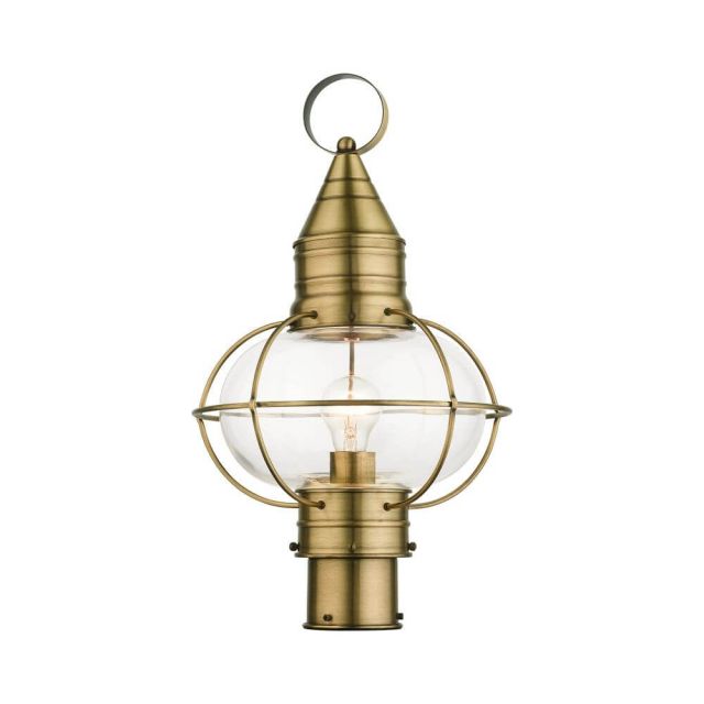Livex 26905-01 Newburyport 1 Light 20 Inch Tall Outdoor Post Top Lantern in Antique Brass with Hand Blown Clear Glass