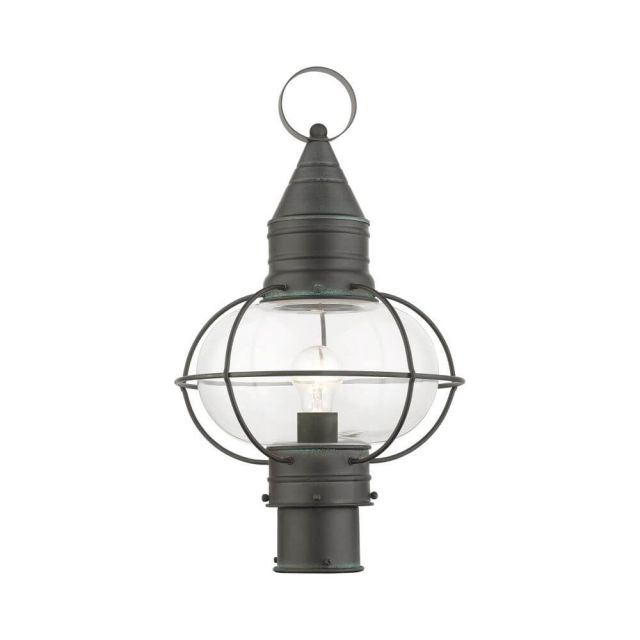 Livex 26905-61 Newburyport 1 Light 20 Inch Tall Outdoor Post Top Lantern in Charcoal with Hand Blown Clear Glass