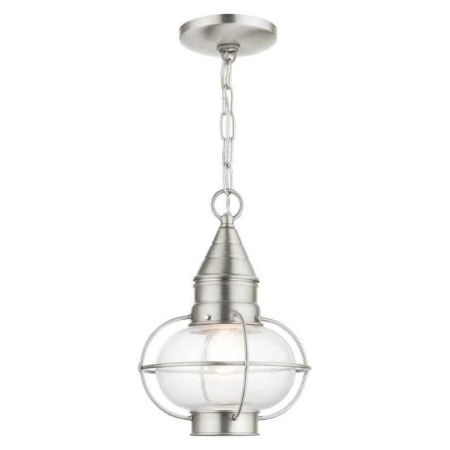 Livex 26910-91 Newburyport 1 Light 9 Inch Outdoor Hanging Lantern in Brushed Nickel with Hand Blown Clear Glass