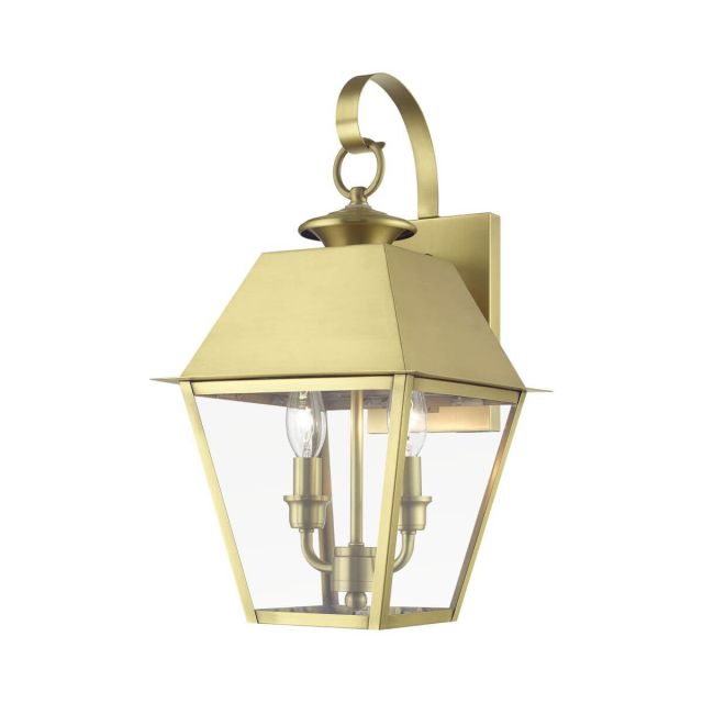 Livex 27215-08 Wentworth 2 Light 17 inch Tall Outdoor Wall Lantern in Natural Brass with Clear Glass