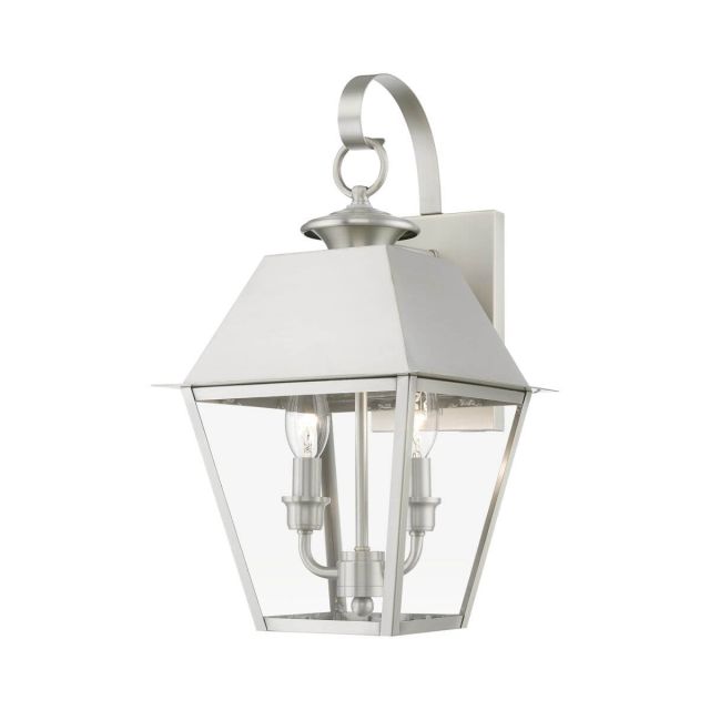 Livex 27215-91 Wentworth 2 Light 17 inch Tall Outdoor Wall Lantern in Brushed Nickel with Clear Glass