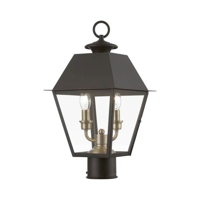 Livex 27216-07 Wentworth 2 Light 18 inch Tall Outdoor Post Top Lantern in Bronze-Antique Brass Cluster with Clear Glass