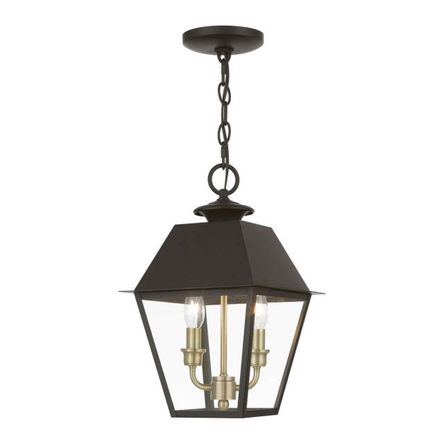 Livex 27217-07 Wentworth 2 Light 9 inch Outdoor Pendant Lantern in Bronze-Antique Brass Cluster with Clear Glass
