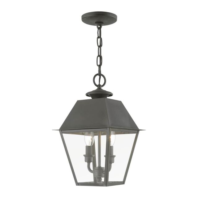 Livex 27217-61 Wentworth 2 Light 9 inch Outdoor Pendant Lantern in Charcoal with Clear Glass
