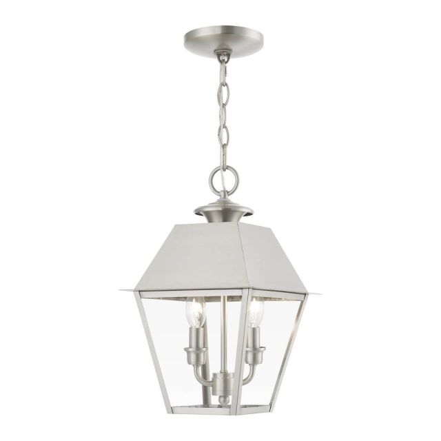 Livex 27217-91 Wentworth 2 Light 9 inch Outdoor Pendant Lantern in Brushed Nickel with Clear Glass