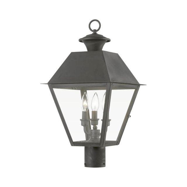 Livex 27219-61 Wentworth 3 Light 22 inch Tall Outdoor Post Top Lantern in Charcoal with Clear Glass