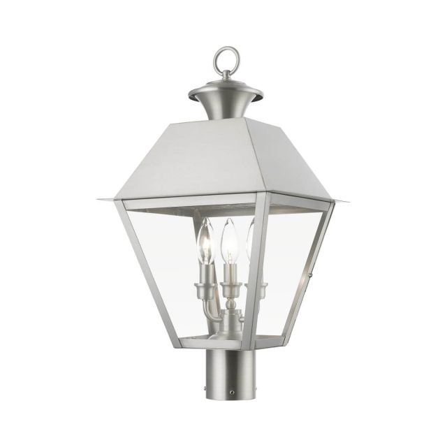 Livex 27219-91 Wentworth 3 Light 22 inch Tall Outdoor Post Top Lantern in Brushed Nickel with Clear Glass