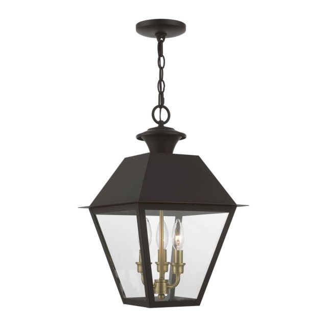 Livex 27220-07 Wentworth 3 Light 12 inch Outdoor Pendant Lantern in Bronze-Antique Brass Cluster with Clear Glass