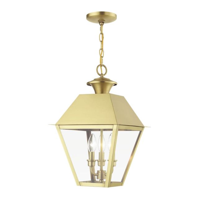 Livex 27220-08 Wentworth 3 Light 12 inch Outdoor Pendant Lantern in Natural Brass with Clear Glass