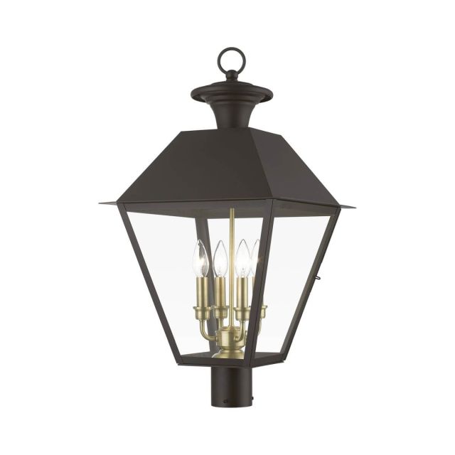 Livex 27223-07 Wentworth 4 Light 28 inch Tall Outdoor Post Top Lantern in Bronze-Antique Brass Cluster with Clear Glass