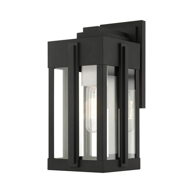 Livex 27712-04 Lexington 1 Light 13 Inch Tall Outdoor Wall Lantern in Black with Clear Glass