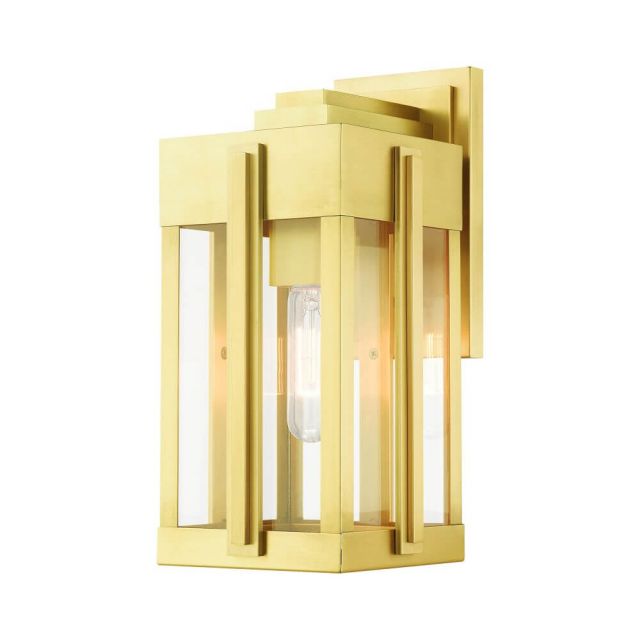 Livex 27712-08 Lexington 1 Light 13 Inch Tall Outdoor Wall Lantern in Natural Brass with Clear Glass