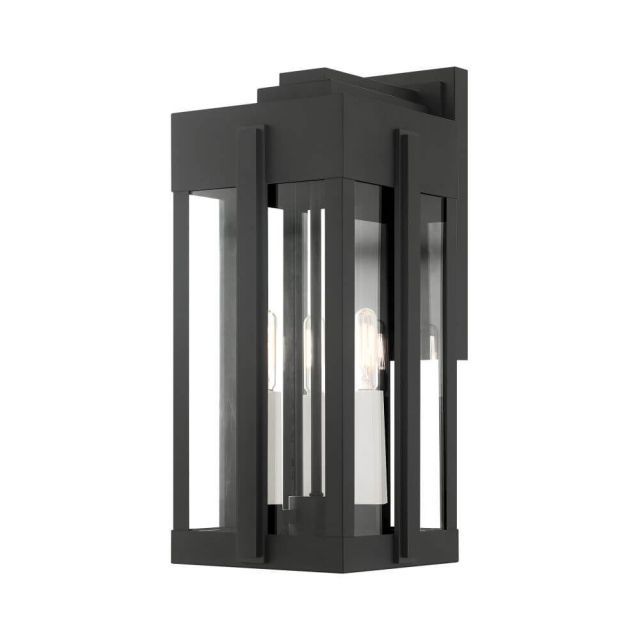 Livex 27714-04 Lexington 3 Light 18 Inch Tall Outdoor Wall Lantern in Black with Clear Glass