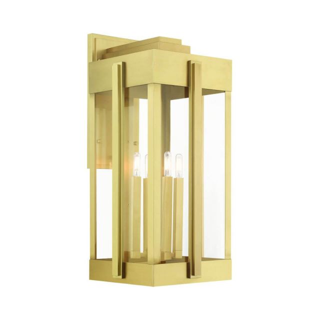 Livex 27716-08 Lexington 4 Light 29 Inch Tall Outdoor Wall Lantern in Natural Brass with Clear Glass