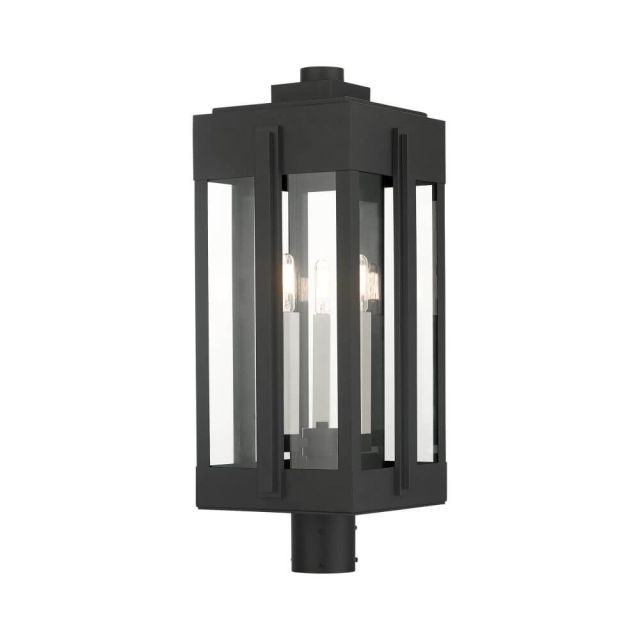 Livex 27717-04 Lexington 3 Light 25 Inch Tall Outdoor Post Top Lantern in Black with Clear Glass