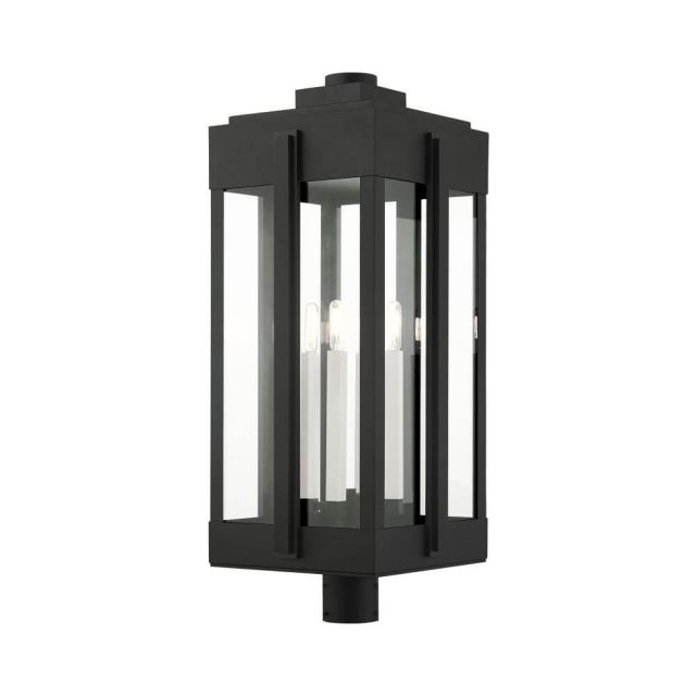 Livex 27719-04 Lexington 4 Light 31 Inch Tall Outdoor Post Top Lantern in Black with Clear Glass
