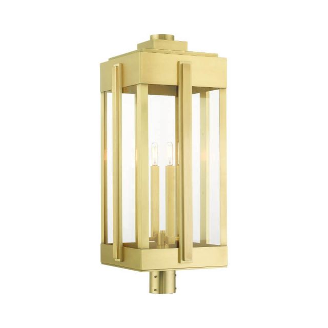 Livex 27719-08 Lexington 4 Light 31 Inch Tall Outdoor Post Top Lantern in Natural Brass with Clear Glass